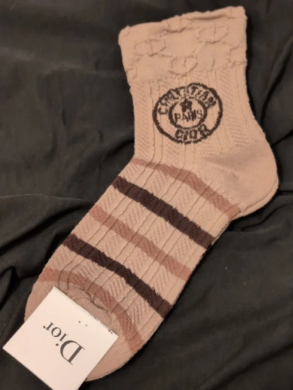 Dior Tan Crew Socks with Dark Brown Stripes - Picture 9 of 9